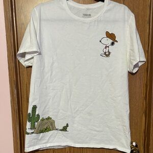 Peanuts White Tee with Snoopy and Cactus Design